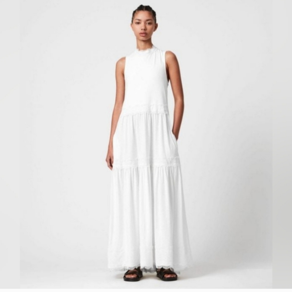 All saints tier maxi dress white size 6